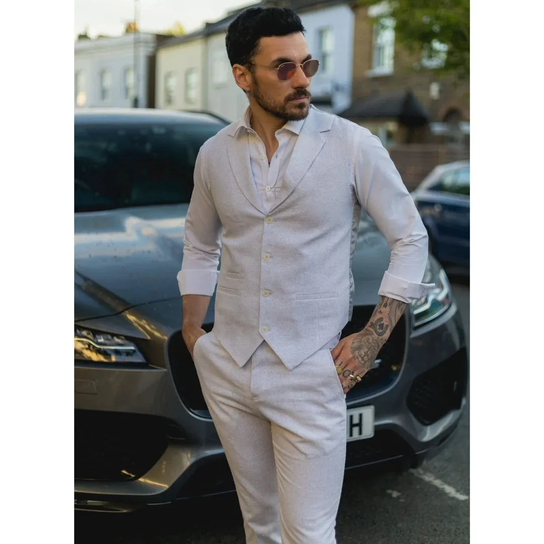 tp-11 - Men's Summer Suit Waistcoat Trousers Linen Formal Light Grey Wedding