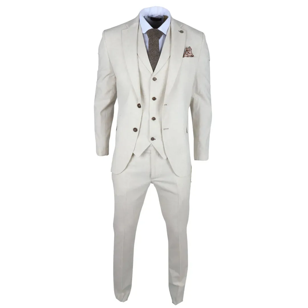 TP-21 - Men's Beige 3 Piece Linen Summer Wedding Suit