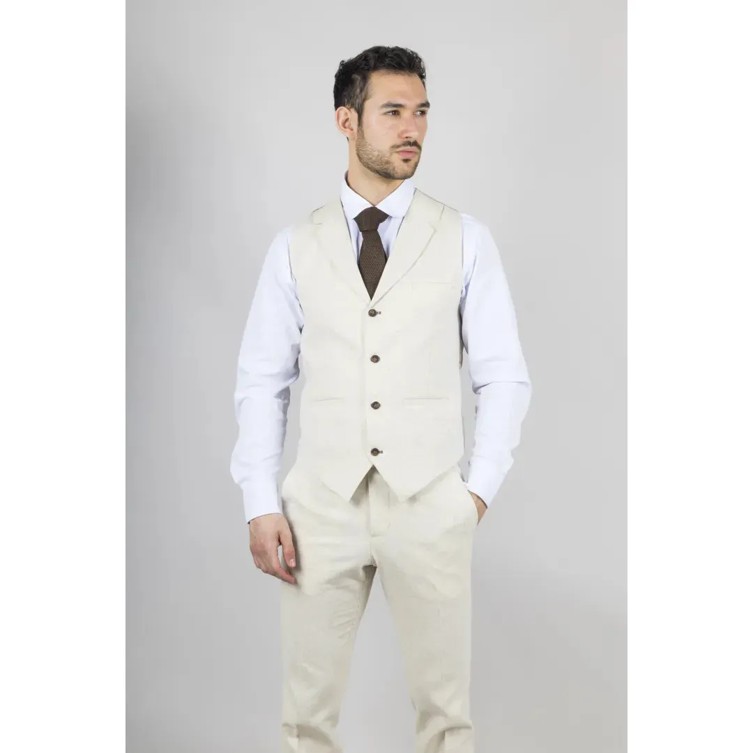 TP-21 - Men's Beige 3 Piece Linen Summer Wedding Suit