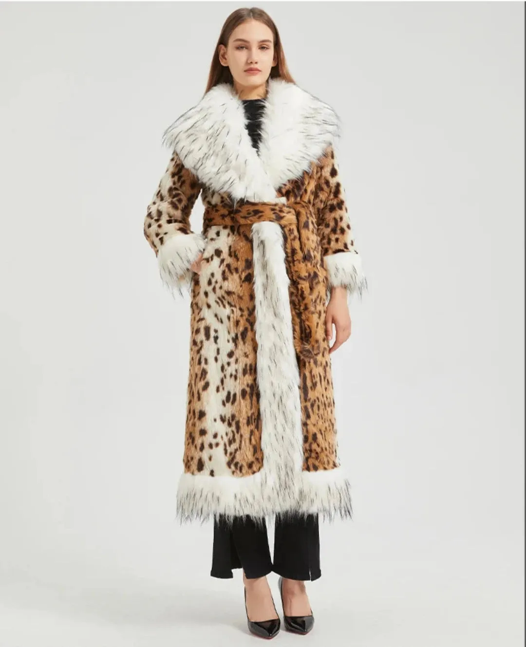 Women's Elegant Faux Mink Fur Extra Long Coat