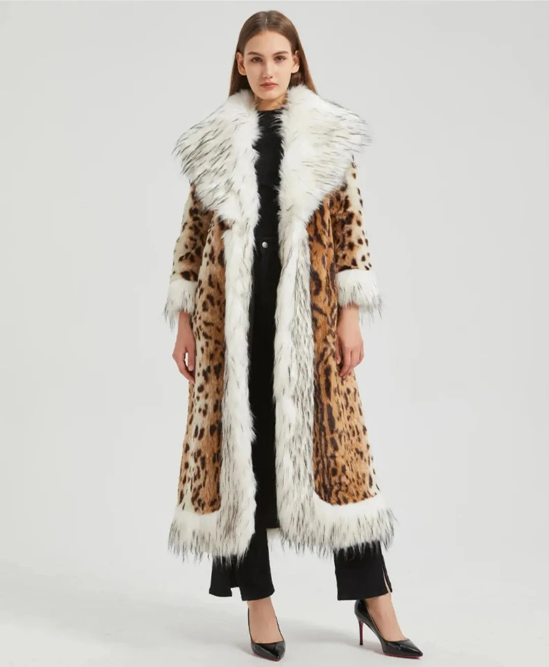 Women's Elegant Faux Mink Fur Extra Long Coat