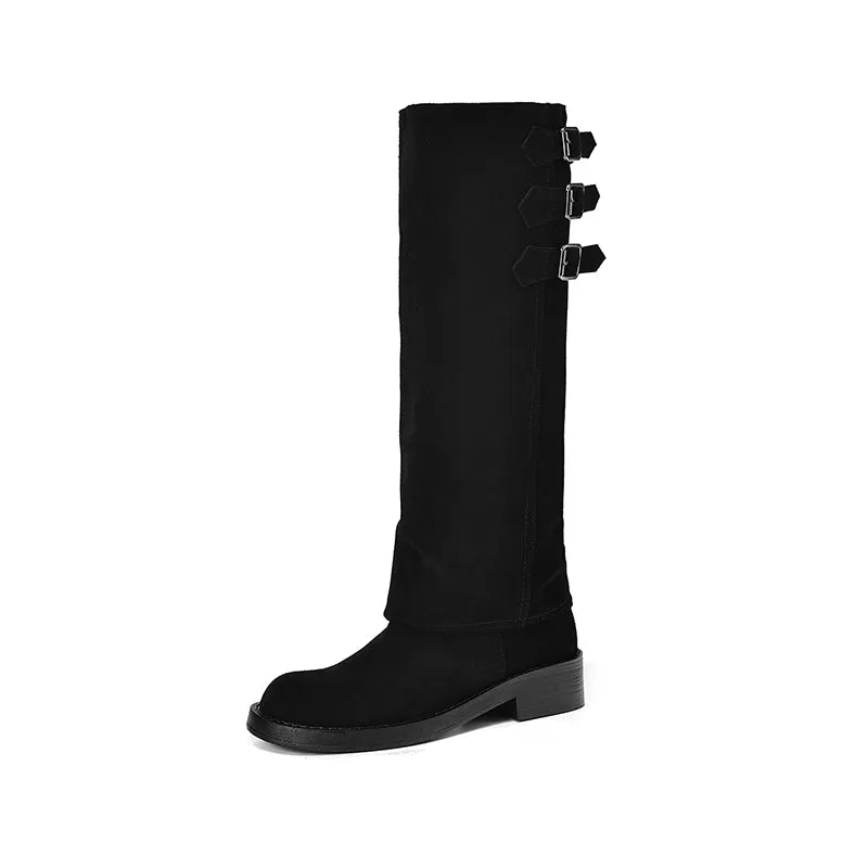 Women's Round-Toe Block Heel Knee High Boots & Short Ankle Boots In Black/Brown for Autumn